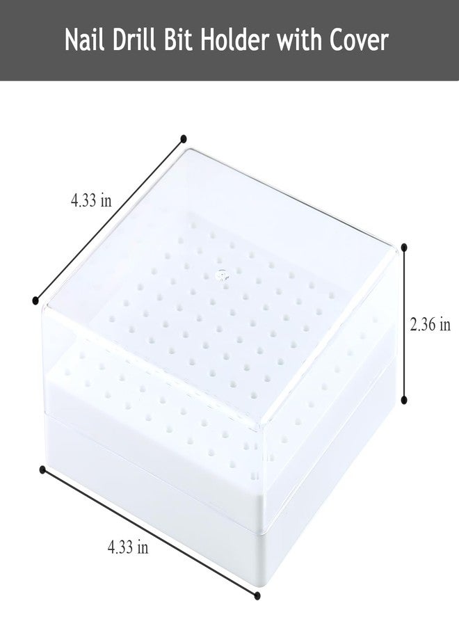 Furtherpretty Nail Drill Bit Holder, 100 Holes Acrylic Nail Drill Bit Organizer with Clear Cover, Nail Drill Bit Storage Case for Manicure Pedicure, Professional Nail Salon Supplies (100 holes-White) - Image 2